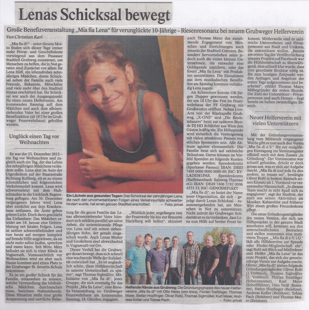 Passauer Neue Presse: "Lenas Schicksal bewegt "
